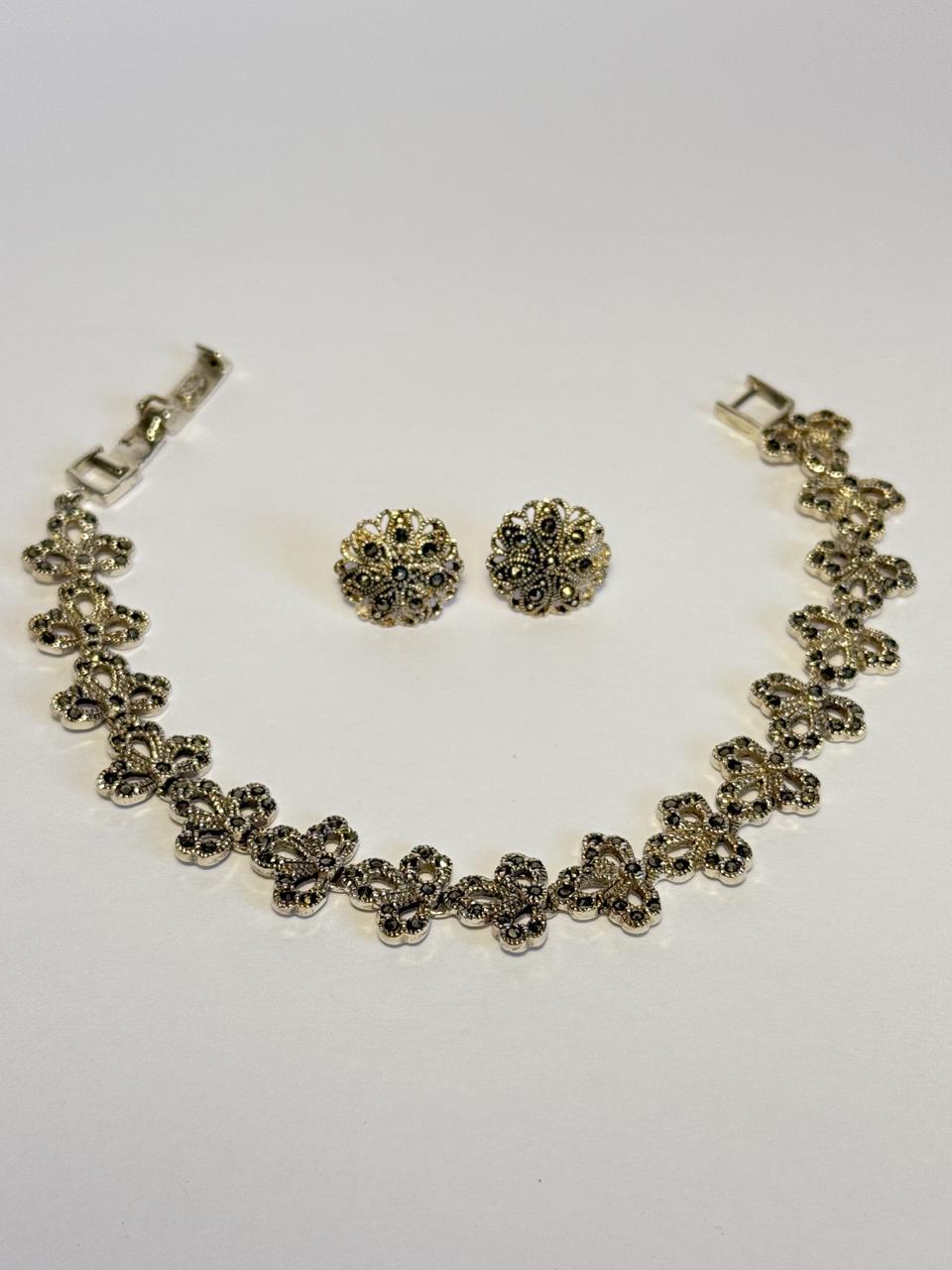 Фото2 Набір: пусети та браслет. Марказити 